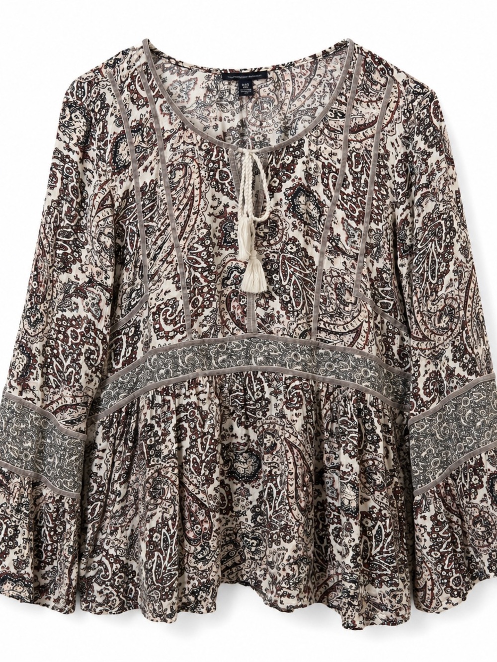American Eagle Outfitters Brown and Cream Paisley Peasant Tunic
